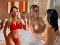 Bia Sanches having lesbian sex in the bathtub with a mysterious brunette