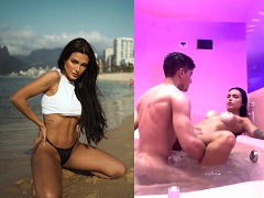 Brunette fucking a new guy in the motel bathtub