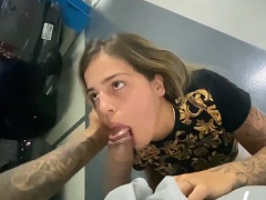 Ice Girl sucking at the airport and showing off her boobs in public