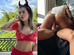 Blonde riding the cock with her ass smeared with oil