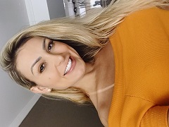 Blonde naked showing off her huge tits with her son filming