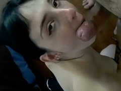 Hot white girl giving blowjob naked