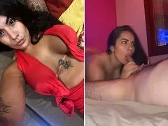 Beautiful brunette sucking before riding the cock