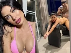 Brunette fucking a black man in the erotic chair on all fours and riding him