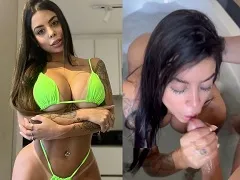 Delicious giving a delicious blowjob in the bathtub