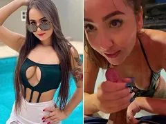 Hot young Brunette her friend in the bathtub until she gets milk