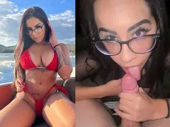 Bitch giving a blowjob and getting a good dose of milk