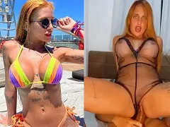 Red-haired giving her ass in delicious lingerie