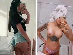 Wonderful busty Leticia Gabriela sucking her friend and showing off naked