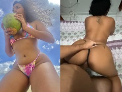 Brunette fucking on all fours with her panties down in amateur video