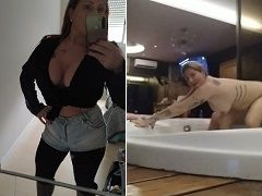 Sitting on a cock in a bathtub