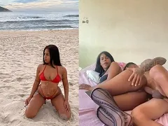 Ebony giving her pussy hard from the side