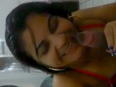 Pervert Unwrapped a Naughty Brunette on the Street and Took Her Home to Have Sex and Made an Amateur Video of Her Sucking His Dick Laughing