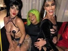 Threw a Halloween party with a bunch of celebrities, and the sex was wild with her breasts showing