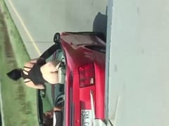 A Lucky Trucker Was Relaxing on the Road When Two Hot Lesbians Decided to Show Their Butts and Breasts in a Convertible – Amateurs