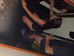 Naughty redhead wife sucking a stranger and fucking a cuckold in the gloryhole