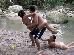 Went to the waterfall, their friends went out and they caught each other right there.