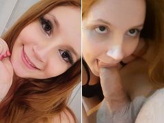 Redheaded Lizzy gives a greedy blowjob