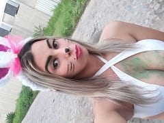 Blonde Bitch got into the Easter mood and rolled around with her tits out in a bunny costume