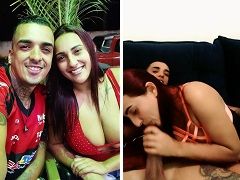 Naughty amateur redhead sucking off her boyfriend during live stream