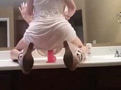 Delicious Skinny Girl Placed a Dildo in the Bathroom Sink and Started Fucking With Eagerness While Filming This Wonderful Scene – Amateur