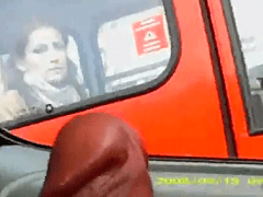 A pervert playing a handjob in the car and a young woman with her mouth open on the bus