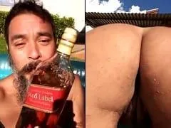 “That at Christmas there’s no shortage of drinking and eating” Bearded man makes waves at the pool, showing off his Christmas filled with whisky and pussy