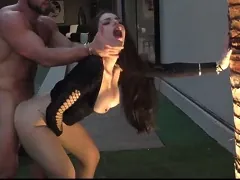 Fucking in the garden with her friend and the naughty gringo