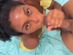Young mulatto sucking her friend’s cock and getting milk in her face