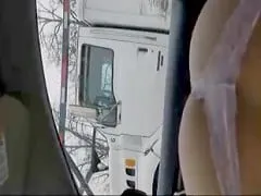 Exhibitionist Puts His Wife On All Fours In A Moving Car And Shows Off Her Ass To Passing Truckers