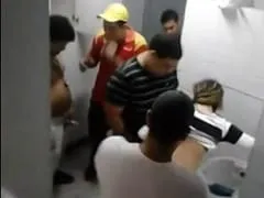 Suruba with hot girl in gas station bathroom