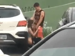 21 year old high school girl from São Paulo giving blowjobs to her boyfriend on the street