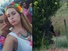 Real Amateur Footage of Naughty Amateur Climbing Behind the Grass of a Rave Full of Drugs in Mind While Lucky Guy’s Friend Films – 2