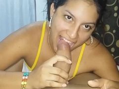 Young slutty brunette sucking with flair