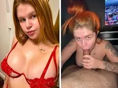 Busty redhead Karine Clerice performing delicious oral sex