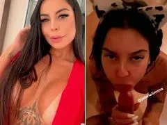Beautiful brunette sucked until she got milk on her tits