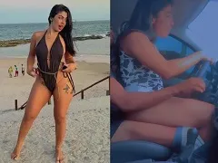 Fucking her friend while he drives