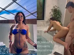 Tik Tok influencer fucking on the edge of the Jacuzzi with a rich friend