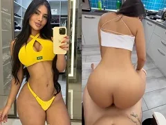 Young tiktoker fucks in the kitchen giving blowjobs and then riding on her back